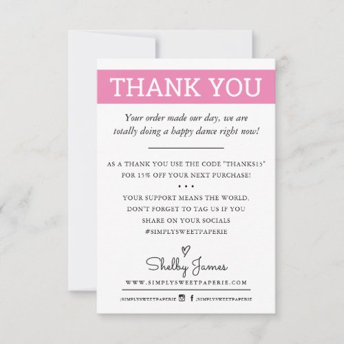 THANK YOU business order insert modern candy pink