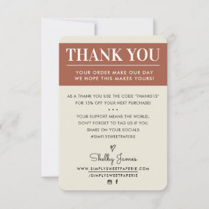 THANK YOU business order insert modern cream clay Card