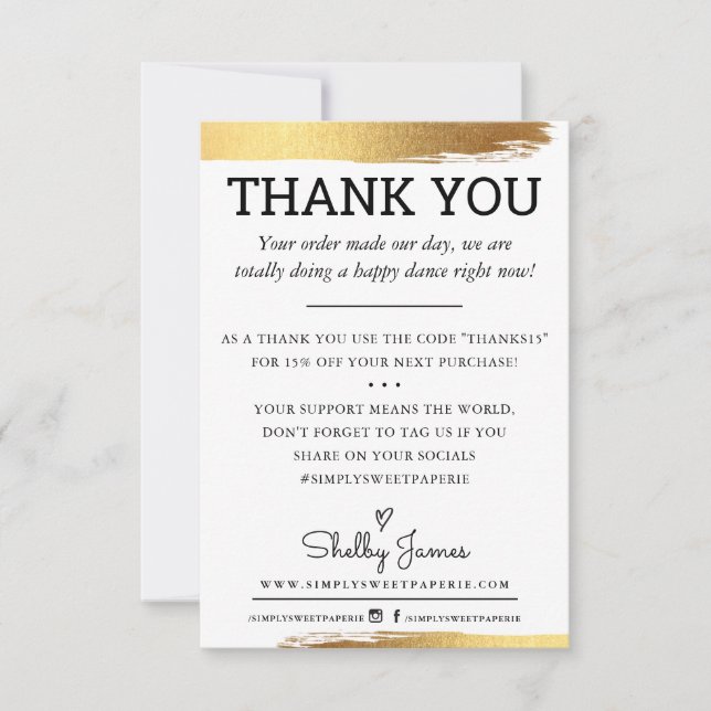 THANK YOU business order insert modern gold foil (Front)