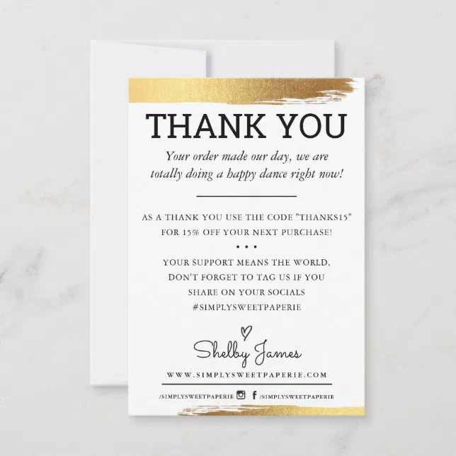 THANK YOU business order insert modern gold foil Card | Zazzle