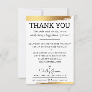 THANK YOU business order insert modern gold foil Card