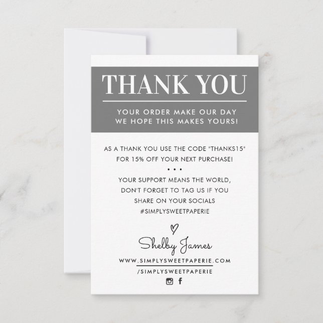 THANK YOU business order insert modern gray (Front)