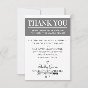 THANK YOU business order insert modern gray Card