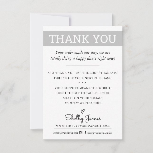 THANK YOU business order insert modern pale gray Card (Front)