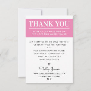 THANK YOU business order insert modern pretty pink Card