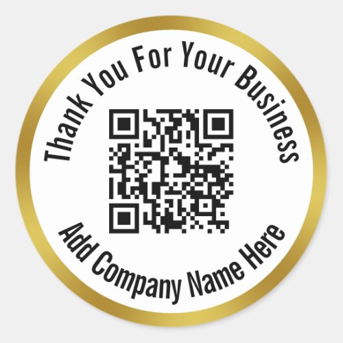 Thank You Business QR Code Black White Gold Classic Round Sticker