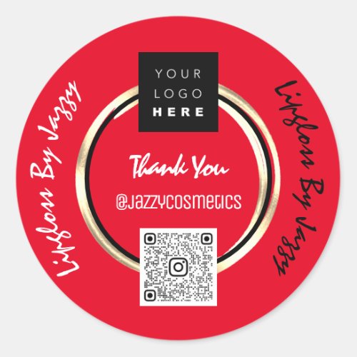 Thank You Business QR Code Logo Black Gold Red Classic Round Sticker
