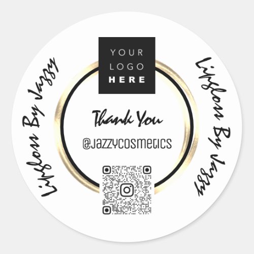 Thank You Business QR Code Logo Black White Classic Round Sticker