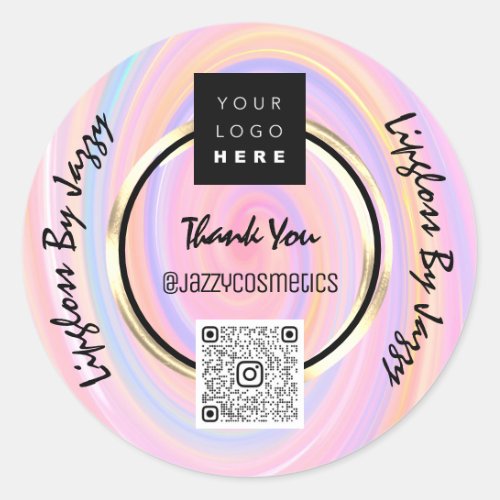 Thank You Business QR Code Logo Pink Gold Circle Classic Round Sticker