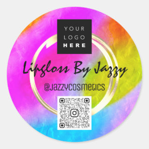 Thank You Business QR Code Logo Pink Gold Classic Round Sticker