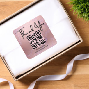 thank you business qr code pink metallic glitters square sticker