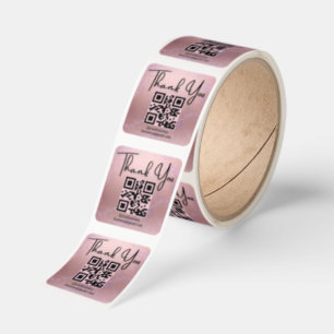 thank you business qr code pink metallic glitters square sticker