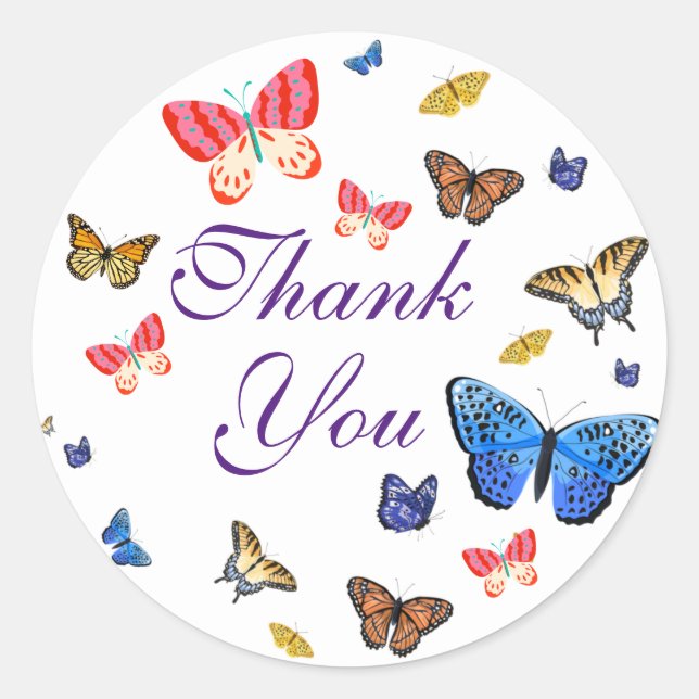 Thank You Butterflies Round Stickers (Front)