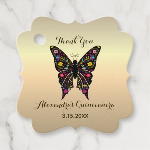 Thank You Butterfly Gold Quinceanera Favor Tags
