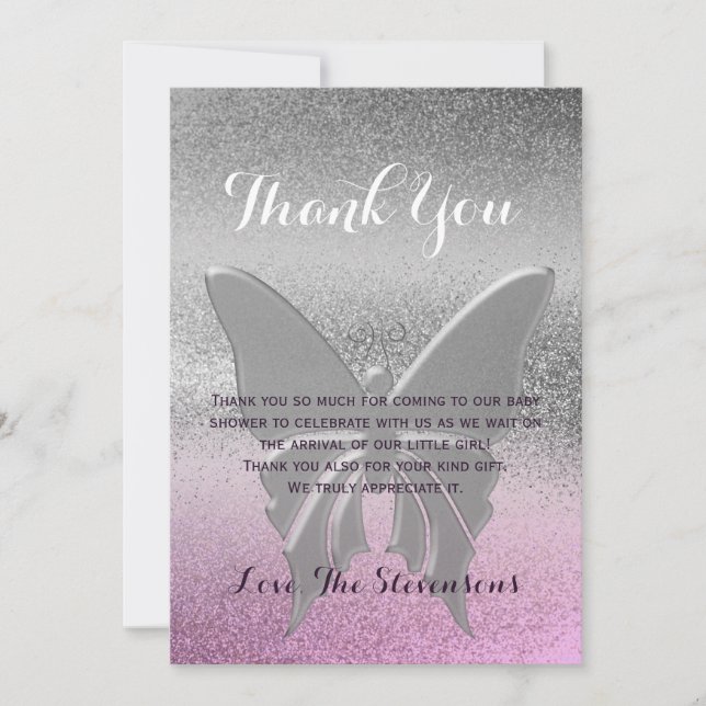 Thank You Butterfly Pink Purple Baby Shower Card (Front)