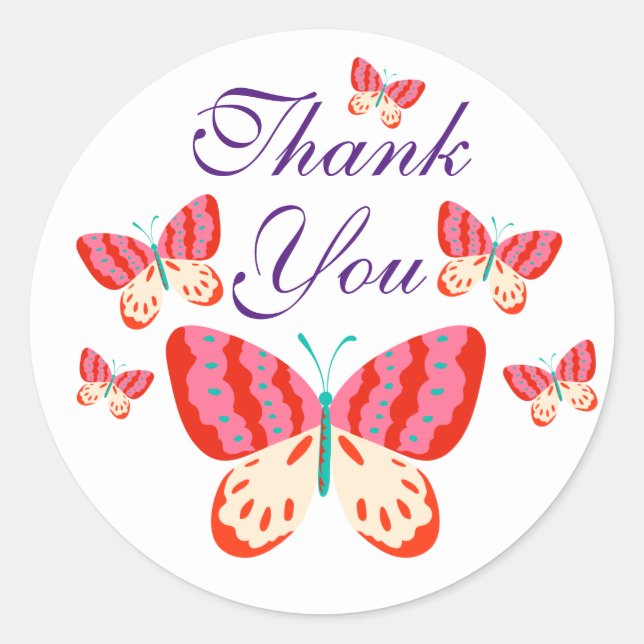 Thank You Butterfly Round Stickers (Front)