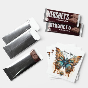 Thank You Butterfly Steampunk Blue Bronze Hershey Bar Favors