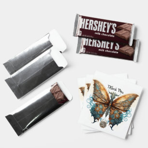 Thank You Butterfly Steampunk Blue Bronze Hershey Bar Favors