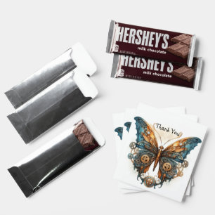 Thank You Butterfly Steampunk Blue Bronze Hershey Bar Favors