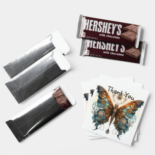 Thank You Butterfly Steampunk Blue Bronze Hershey Bar Favors
