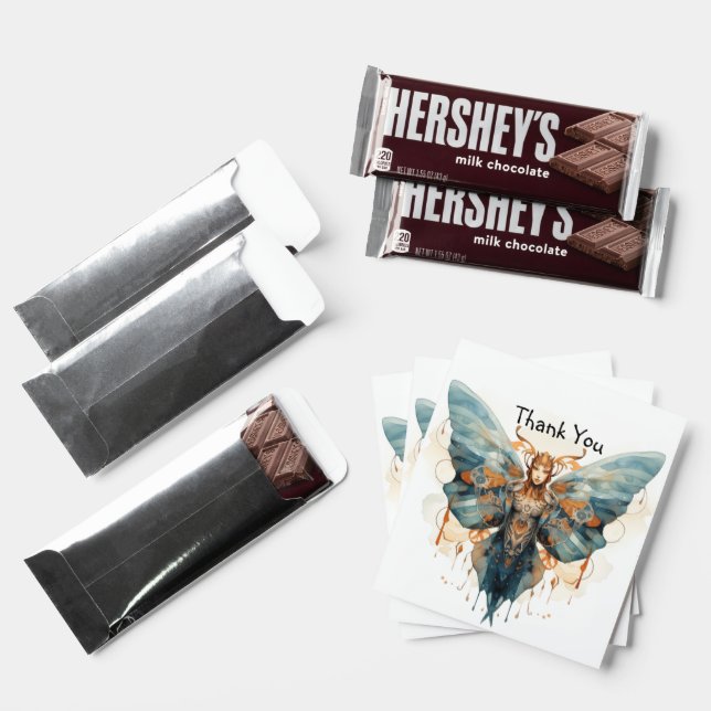 Thank You Butterfly Steampunk Blue wings Hershey Bar Favors (Front)