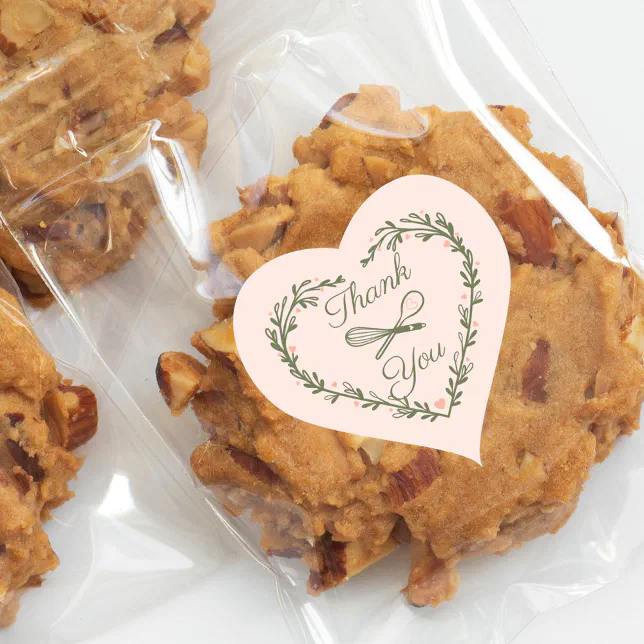 Thank You Cake Bakery Business Wreath Whisk Spoon Heart Sticker | Zazzle