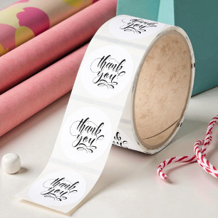 Thank You Calligraphy Black and White Classic Round Sticker