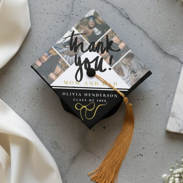Thank You Calligraphy Bow Five Photo  Graduation Cap Topper (Thank You Calligraphy Bow Five Photo Graduation Cap Topper)