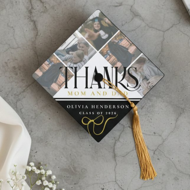 Thank You Calligraphy Bow Five Photo  Graduation Cap Topper (Thank You Calligraphy Bow Five Photo Graduation Cap Topper)