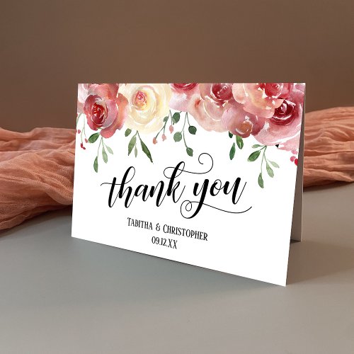 Thank You Calligraphy Burgundy Blush Roses