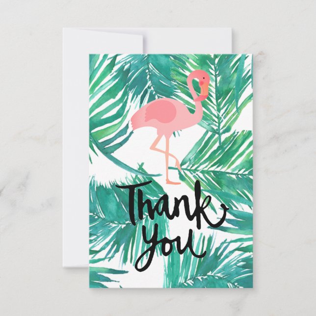 thank you calligraphy flamingo tropical leaves (Front)
