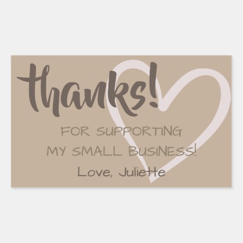 Thank You Calligraphy Heart Rustic Natural Brown Rectangular Sticker
