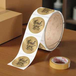 Thank You Calligraphy on Gold Classic Round Sticker
