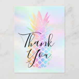 thank you calligraphy on pastel pineapple postcard