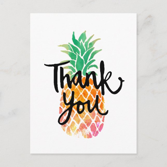 thank you calligraphy on watercolor pineapple postcard (Front)