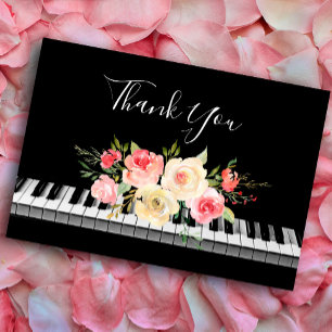 thank you calligraphy piano pink yellow bouquet card