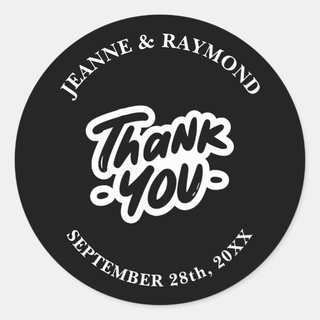 Thank You Calligraphy Script Black Wedding Favor Classic Round Sticker (Front)