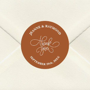 Thank You Calligraphy Terracotta Wedding Favor  Classic Round Sticker