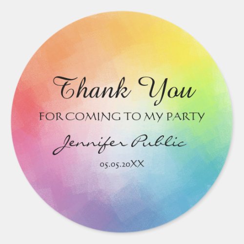 Thank You Calligraphy Text Elegant Rainbow Colors Classic Round Sticker
