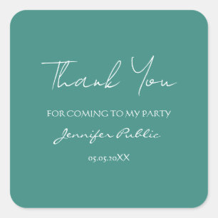 Thank You Calligraphy Text Teal Blue Green Square Sticker