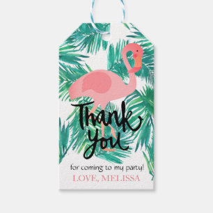 thank you calligraphy tropical leaves flamingo gift tags