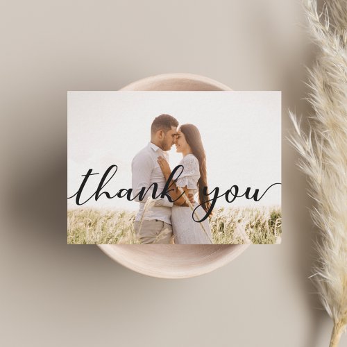 thank you  calligraphy wedding day photo note card