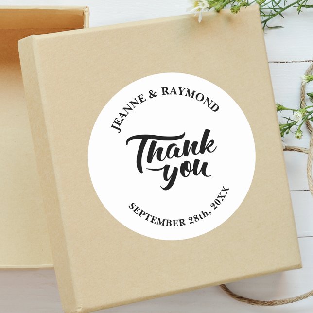 Thank You Calligraphy Wedding Favor Classic Round Sticker (Creator Uploaded)