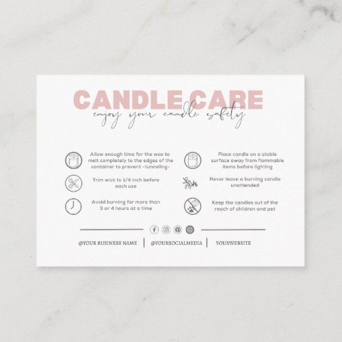 Thank you Candle Business Care Instructions Calling Card