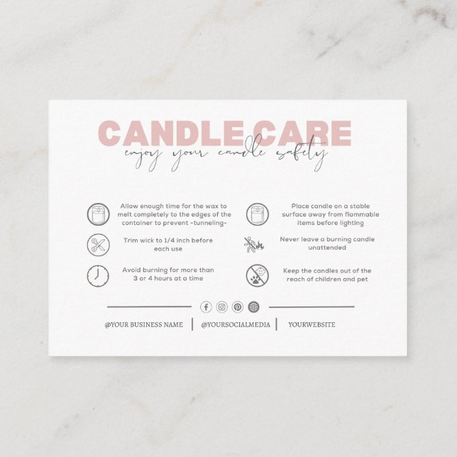 Thank you Candle Business Care Instructions Calling Card (Back)