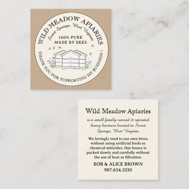 Thank you card 2.5" x 2.5" Beekeeping Honey Hives (Front/Back)