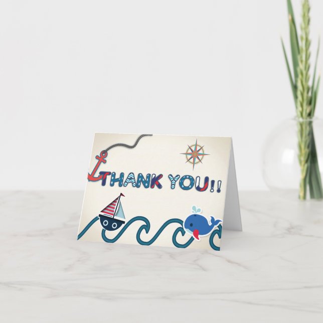 Thank you card Ahoy It's a Boy Nautical (Front)
