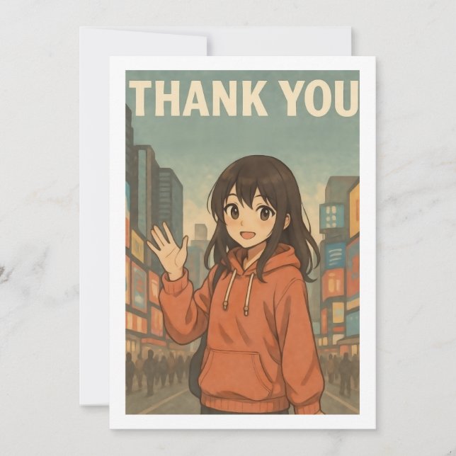 Thank You Card - Anime Girl in Times Square (Front)