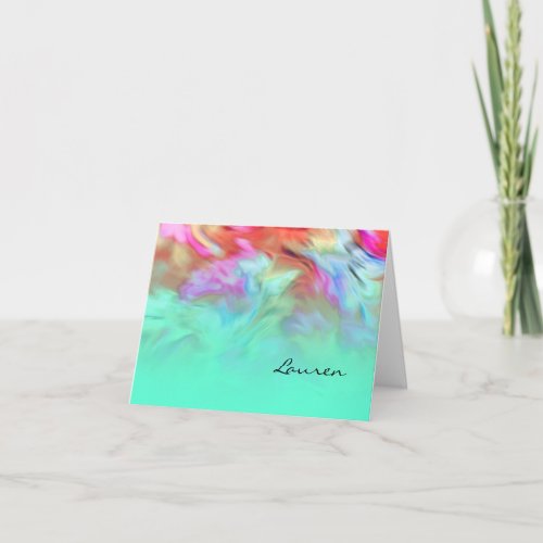 Thank You Card Aqua Tie Dye Design