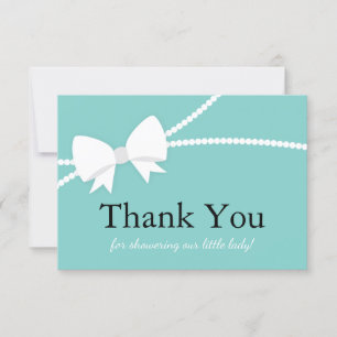 Thank You Card, Baby Shower, Blue, Pearls